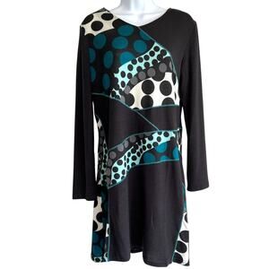 Serengeti Womens Boho Patchwork Polka Dot Mini Dress Black Size Medium Artsy